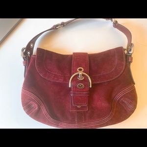 Vintage coach rare red suede handbag large F10193